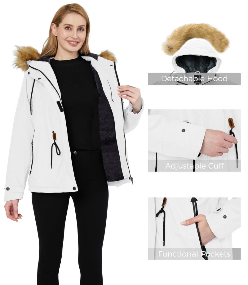 wantdo Women's Waterproof Snowboarding Jacket Hooded Fleece Winter Coats Outwear White M - Image 5